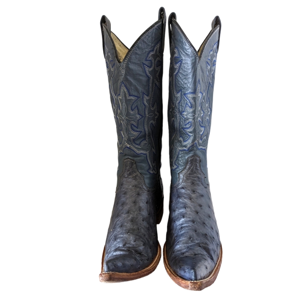 Vintage Blue Ostrich Leather Pointy Toe Cowboy Western Boots Size 6.5 D - Picture 5 of 9